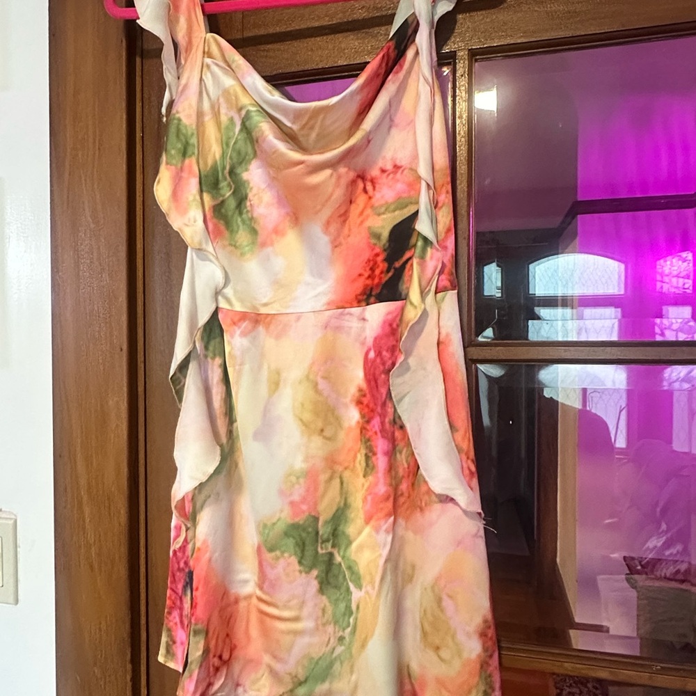 Cider Asymmetrical Dress in Floral Pink and Green